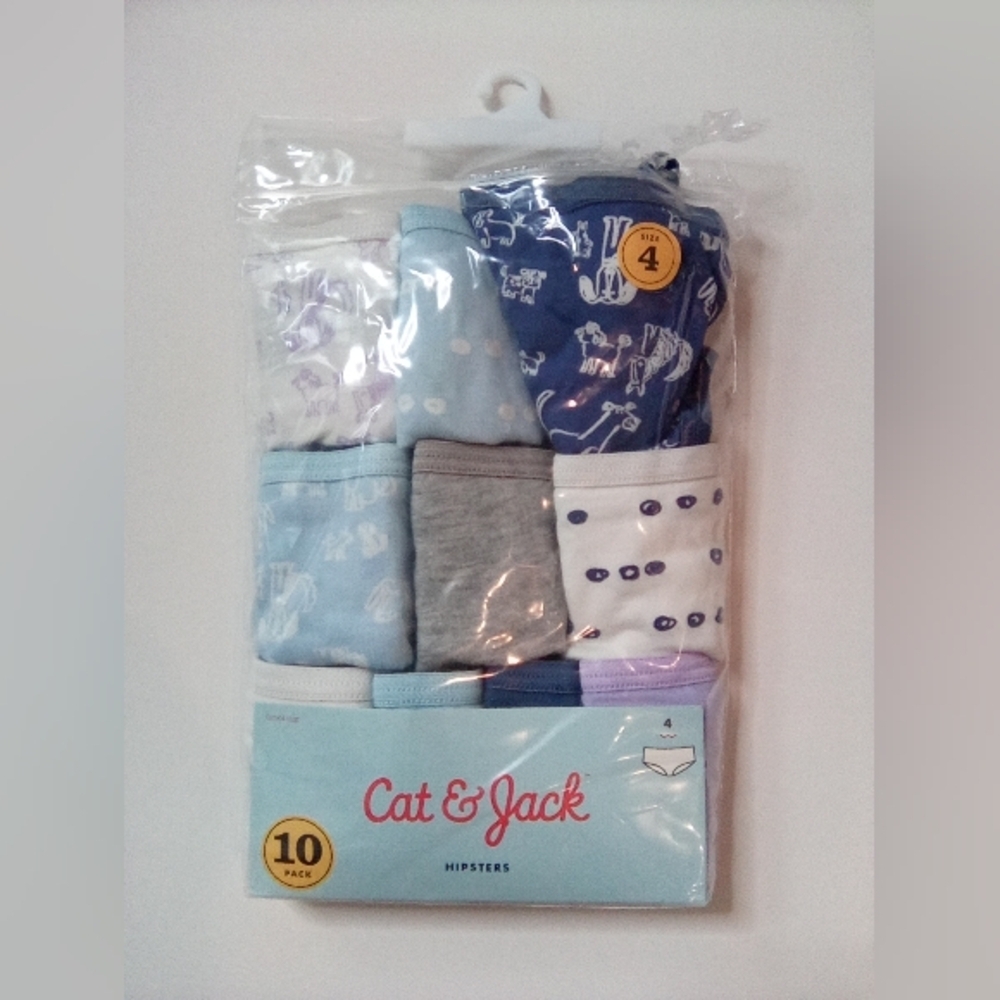 Cat & Jack Girl's Hipster Underwear Size 4, 10 Pack, 100% Cotton, NEW